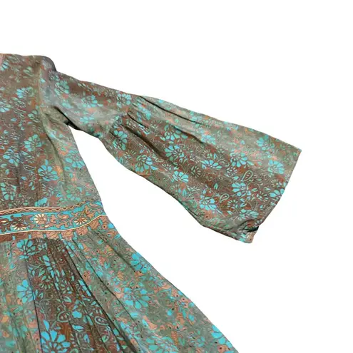 SweetSalt Long Length Bohemian Boho Maxi Dress Fall Colors Bell Sleeves Size 4 Blue