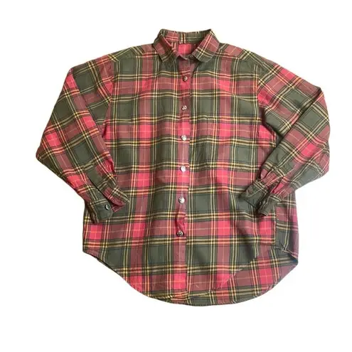 90s Vintage red and brown tartan plaid flannel button down women medium