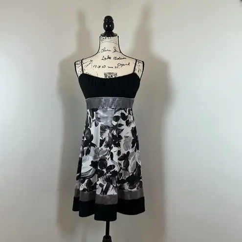 Ruby Rox Black & Gray Floral Sleeveless Dress - Empire Waist A Line Fit Flare Party