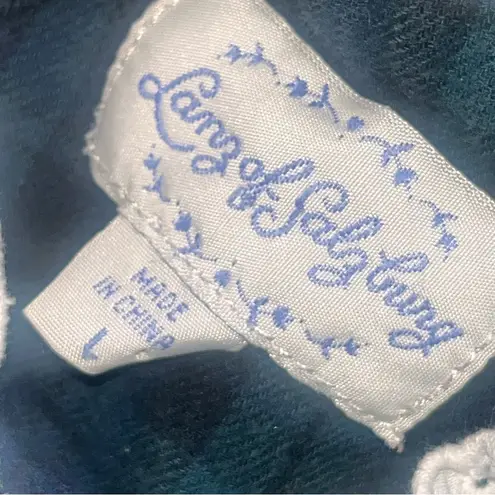 Lanz of Salzburg Peter Pan Nightgown L Black Watch Plaid Cotton Flannel Pockets Blue Size L