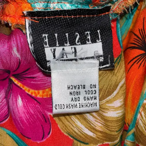 Leslie Fay Vtg. Sportswear Midi Skirt Women 12 Bright Floral Hawaiian Aloha Rayon