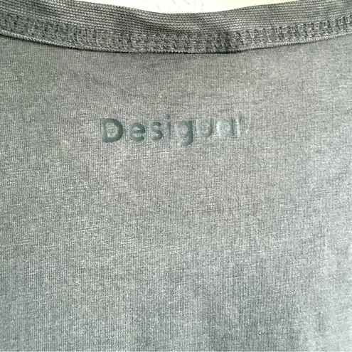 Desigual Womens Shirt Tee Gray Washed Black Love Bling Long Sleeve Size Large