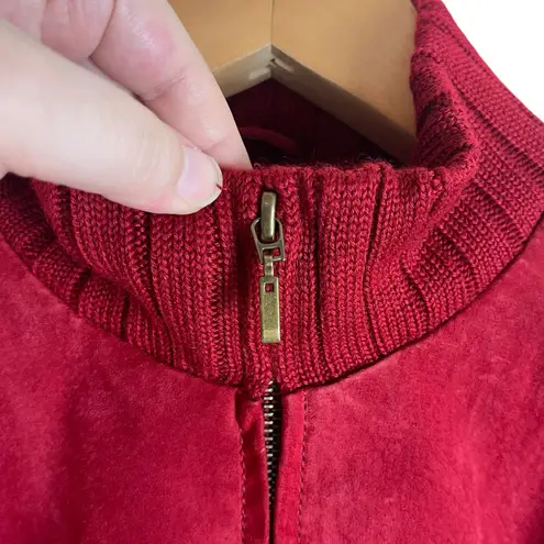 Coldwater Creek Vintage Women's 2X Cable Knit Suede Sweater Jacket Full Zip Red