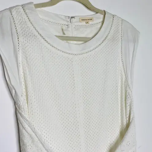 Rebecca Taylor White Netted Eyelet Tie-Waist Cap Sleeve Dress Size 8 Md Coquette