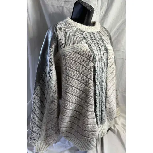 Juice vintage cable Knit patchwork leather Striped Sweater Long Sleeve XL