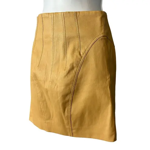L'Academie Camel Real Leather Mini Skirt XXS Monochrome Designer $328 NEW no Tag