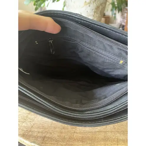 Vintage Black Genuine Leather Chevron Foldover Clutch Bag 13.5” Made in China Black