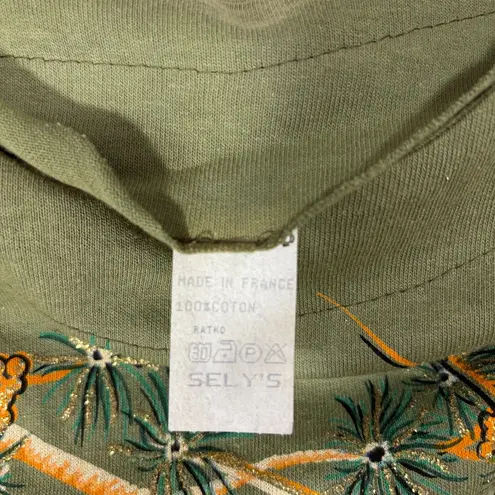 Vtg Sely's Wolf Shirt Womens L Olive Green 90's Grunge Naturecore Glitter Mystic Size L