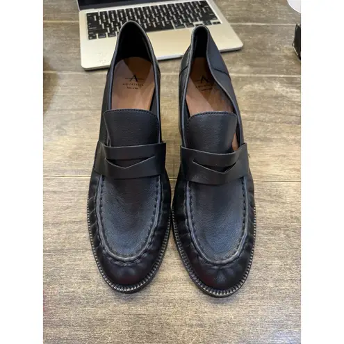 Aquatalia $595 NEW Josette Black Leather Penny Loafer Heels Women Size 10.5