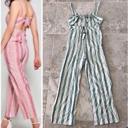 Romeo + Juliet Couture Romeo+Juliet Linen Tie Back Jumpsuit Striped Wide Leg Size M NWT $140.00