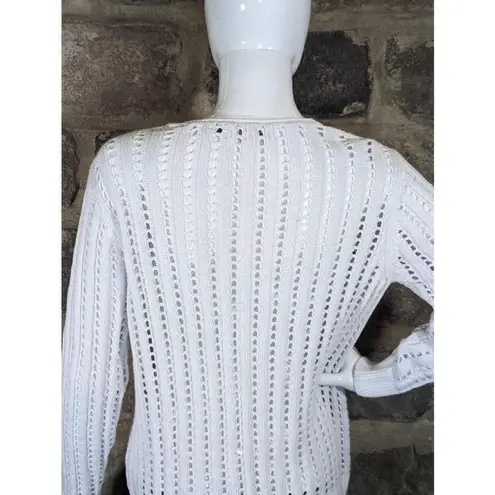 Jeanne pierre Women's Jeanne Pierre White Eyelet Open Knit Sweater Size Large Long Sleeve