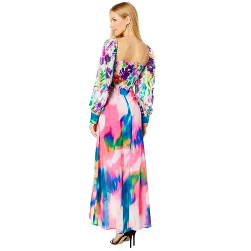 One33 Social Whimsical Watercolor Cutout Long Sleeve Maxi Dress
