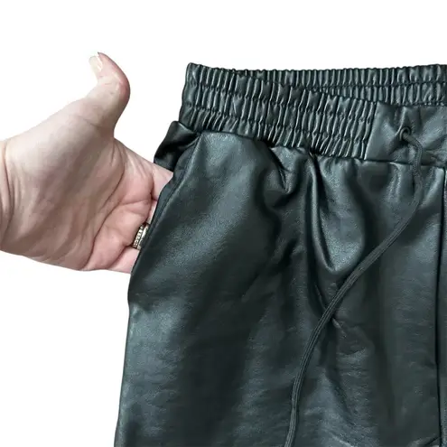 21 Saints Black Faux Leather Elastic Drawstring High Waist Joggers Size Small