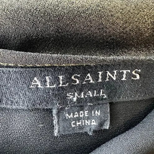 ALLSAINTS Lerin Dress Midi Pleated Sleeveless Asymmetric Draped Metallic Gold S