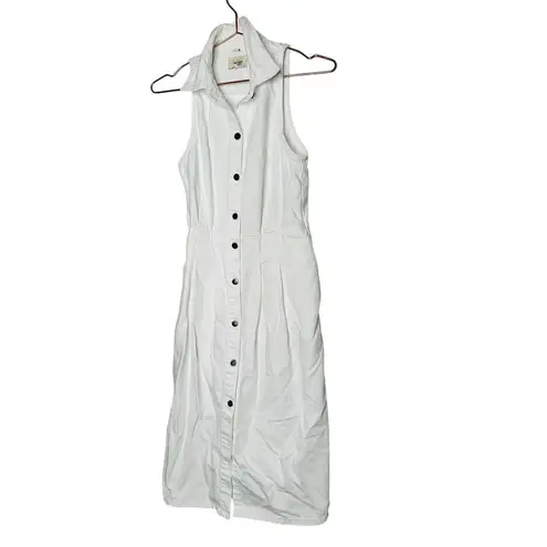 DL1961 White Denim Daphne Silver Button Sleeveless Midi Dress Size Small