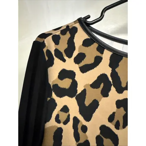 Isaac Mizrahi NY Size XL Leopard Print Black Stretchy Long Sleeve Crew Neck