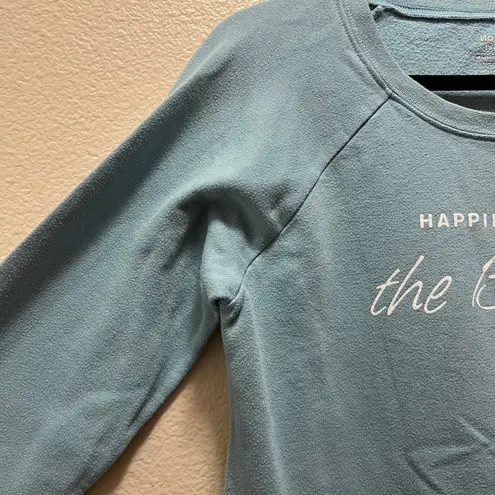 Happiness Is... the Beach Teal Blue Crew Neck Pullover Sweatshirt Size Medium