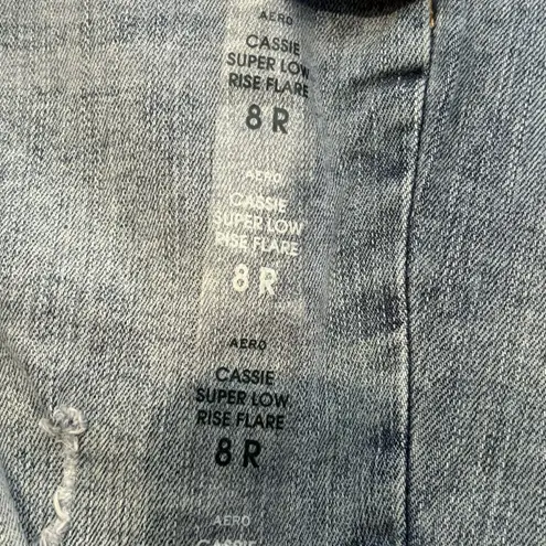 Woman’s Aeropostale Cassie Super Low Rise Flare Blue Jeans Size 8R Distressed