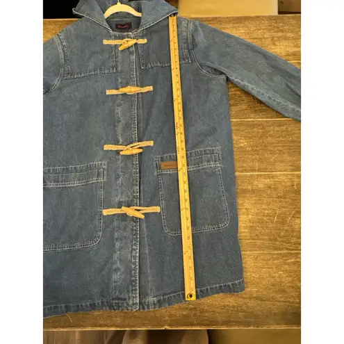 VTG Denim & Co Duffle Chore Coat Womens Size 1X Hooded 90s Long Blanket Lined Blue