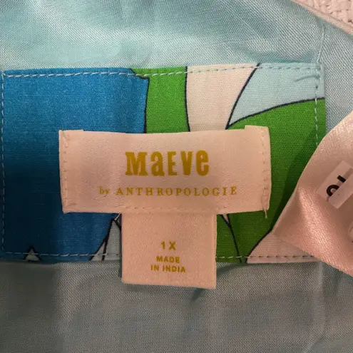 Maeve Women's Floral Ruffle Crop Top Size 1X Smocked Back Blue Green Summer