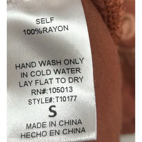 Savanna Jane Embroidered Long Sleeve Peasant Top Small Rust Boho Balloon Sleeve Brown