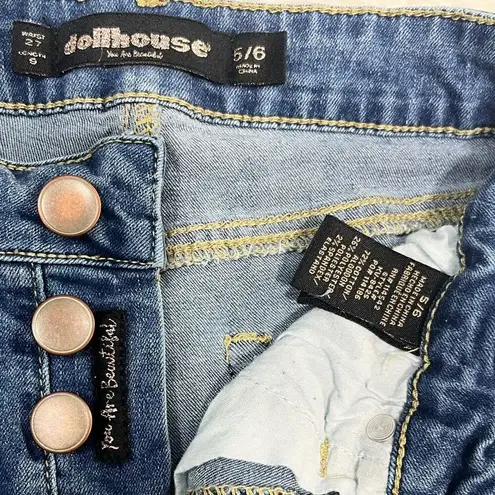 Dollhouse Long Distressed Denim Shorts Size 5 / 6 Juniors Jean Blue Button Fly