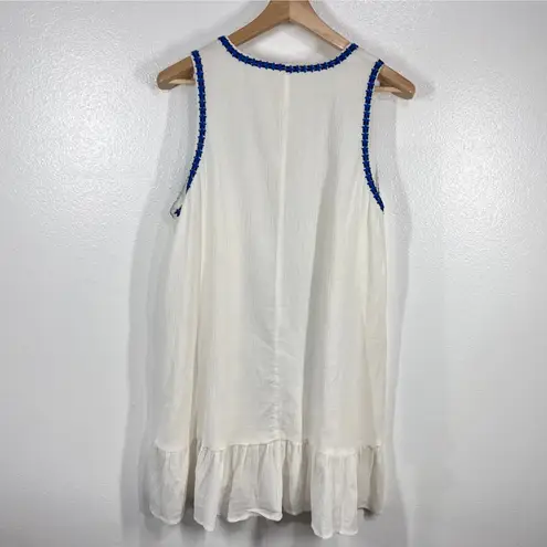 Dee Elle Dee Elly Embroidered Tank Top Sleeveless Bohemian Casual White Blue Size L