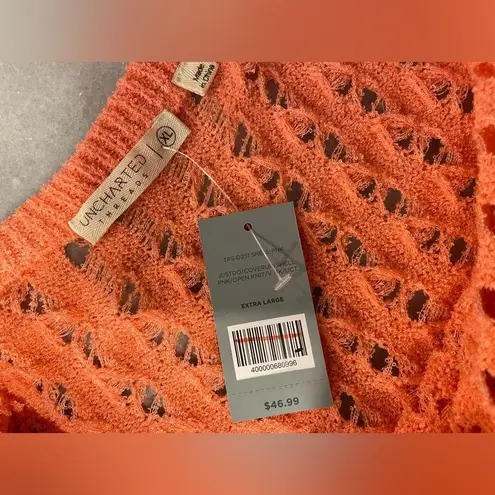 NWT Uncharted Threads Size XL Coral Stretchy Knit Crochet Terry Cover Up Dress Pink