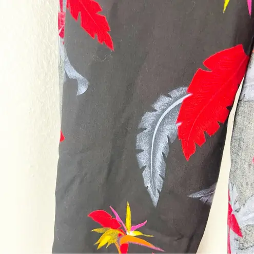 HIBISCUS COLLECTION HAWAII Black Tropical Floral Print Fringe Trim Scarf