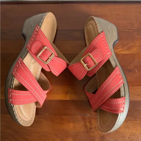 Patrizia Muted Red Shara Strappy Wedge Sandal Womens 10 Summer Beach Vacation