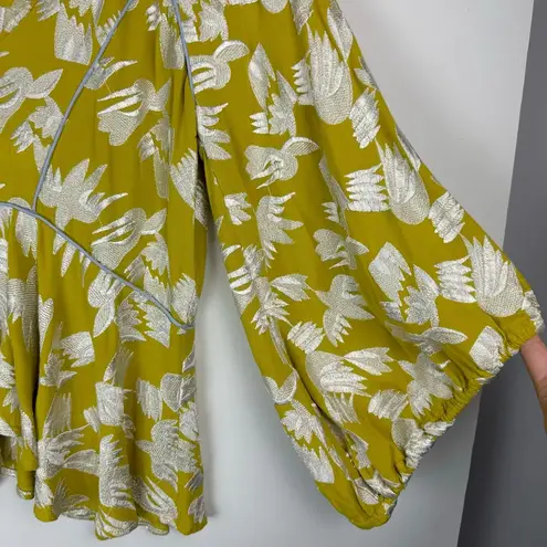 Hunter Bell Grayson Top Sz Small Mustard Embroidered Puff Sleeve Blouse