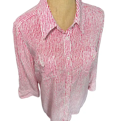FDJ French Dressing Jeans Red Striped 3/4 Sleeve Blouse Size 8