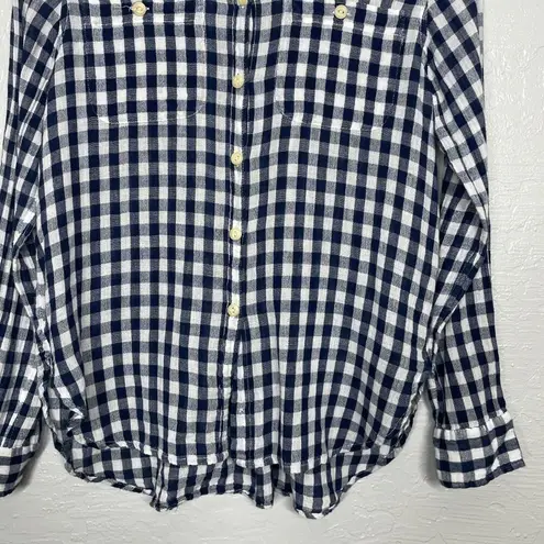 Denim & Supply Ralph Lauren  Women M Blue White Gingham Plaid Shirt Long Sleeve