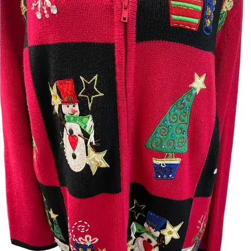 Tiara International Embellished Christmas Holiday Full Zip Cardigan Sweater