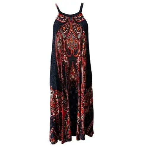 Lascana for Venus Boho Geometric Print Short Sleeve Size Medium Dress Blue