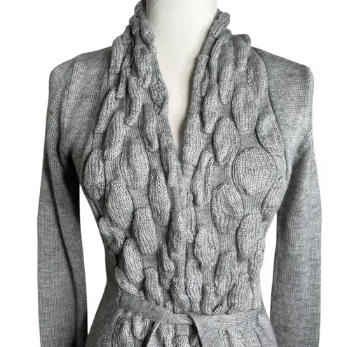 Vintage Y2K Say What Gray Medium Cable Knit Long Sleeve Cardigan Sweater Wool