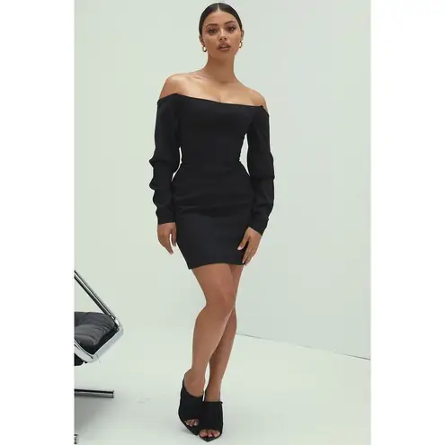 Mistress Rocks Bardot Corset Dress Women's Medium Black Mini Crepe Off Shoulder