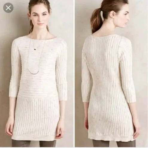 Anthropologie  Moth Ivory Ribbed Sweater Tunic Boat Neck Cotton Blend Medium