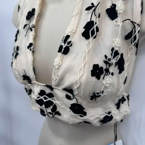 Cider Halter Romantic Top Medium Cream Black Velvet Flower Lace Embroidered NEW White