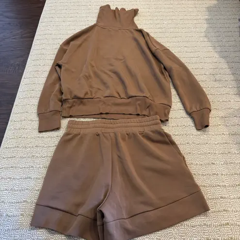 Varley Catherine Half-zip Stretch-jersey Sweatshirt & High Rise Shorts Caramel