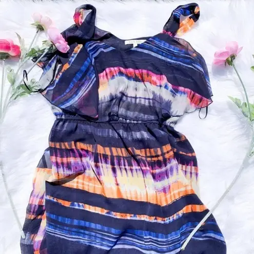 Black Rainn Maxi Dress Dark Watercolor Stripe Long Size Medium M Wedding Guest