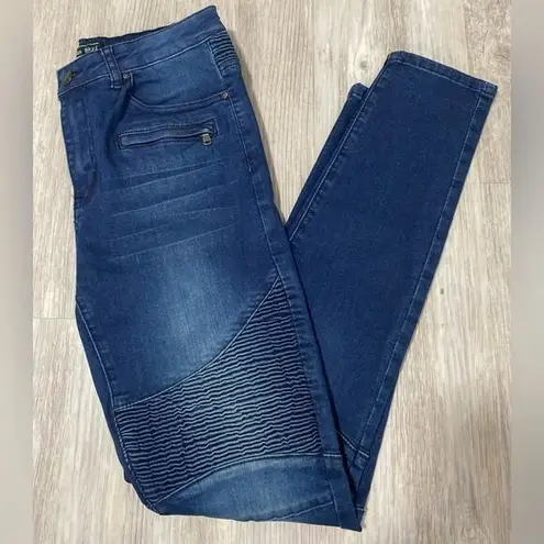 American Bazi | Women's Moto Dark Wash Mid Rise Stretch Skinny Jeans RJL-467 | 5