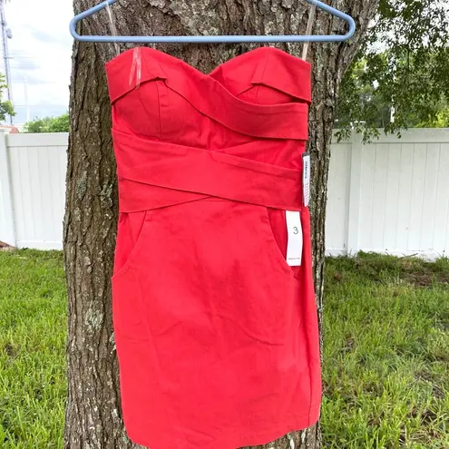 Teeze Me NWT  Strapless Mini Dress Sweetheart Strapless Pockets XS Red Coquette