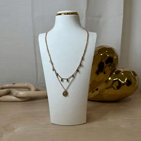 Park Lane Leaf and Bee Double Layered Goldtone Necklace