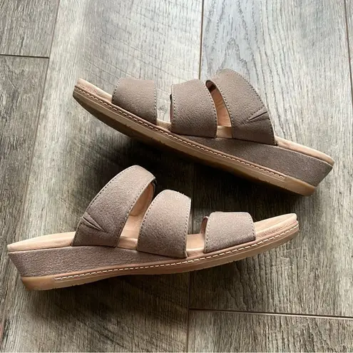 Dansko Allyson Textured Nubuck Leather Sandals in Stone Size 40 Slip On Slides