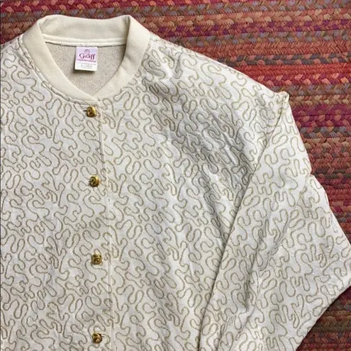 VINTAGE GOLD GLITTER CARDIGAN BUTTON UP SWEATER Size XL