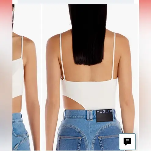New! MUGLER Women’s Asymmetric
Cutout Bodysuit in Ivory Size XS $760