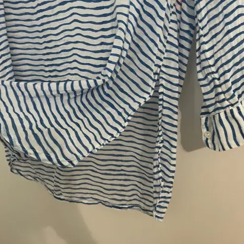 Oliphant Tuckernuck 100% Cotton Wiggy Striped Roll Tab Popover Tunic Sz Med Blue