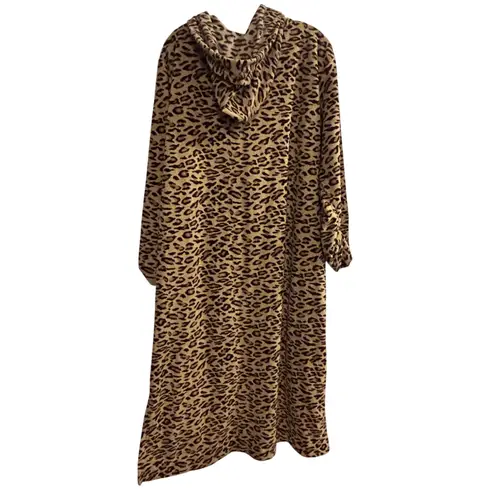 Constellation Prize Leopard Print Fleece Robe Hoodie Full Zip Long Size 2X Brown