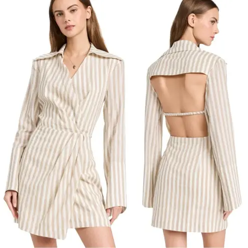 NANUSHKA Esma Cotton Linen Striped Wrap Open Back Mini Dress Size S NWT
